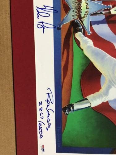 נולן ראיין רון לואיס הדפס חתימה חתומה על חתימה אוטומטית בייסבול בייסבול PSA/DNA - אמנות MLB עם חתימה