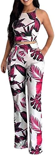 מכנסיים מודפסים טרופיים לנשים סט שני חלקים לנשים יבול יבול פעיל + מכנסי רגל רחבים
