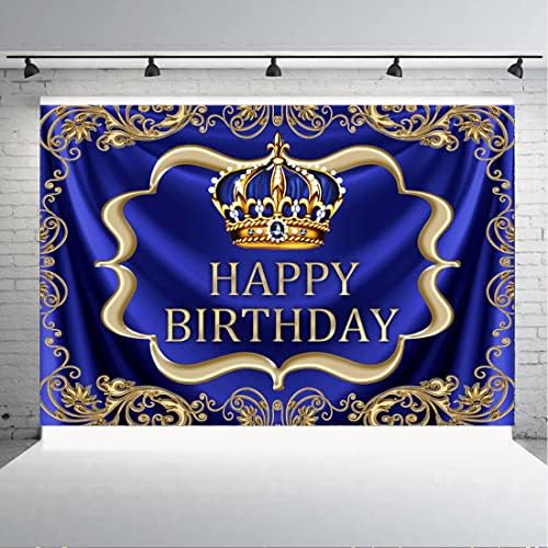 רויאל כחול וזהב יום הולדת שמח רקע 6 על 4 רגל תינוק קטן ילד נסיך מלך כתר צילום רקע חגיגת מסיבת קישוט אספקת עוגת