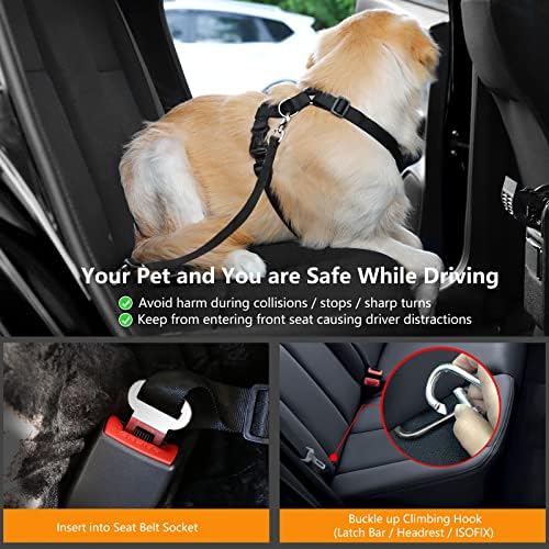 רתמת אפוד בטיחות לרכב לכלבים, רתמת רצועת חגורת בטיחות לרכב רשת מרופדת רכה מתכווננת עם רצועת נסיעות