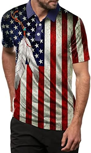 XXBR Mens Mens Patriotic חולצות פולו רטרו דגל אמריקאי אתני טי הודי