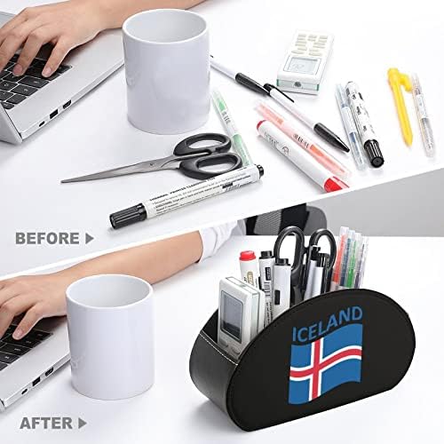 דגל של איסלנד עור שלט רחוק מחזיק בשלט מרחוק מצחיק תיבת אחסון קאדי מארגן שולחן עבודה עם 5 תאים למשרד