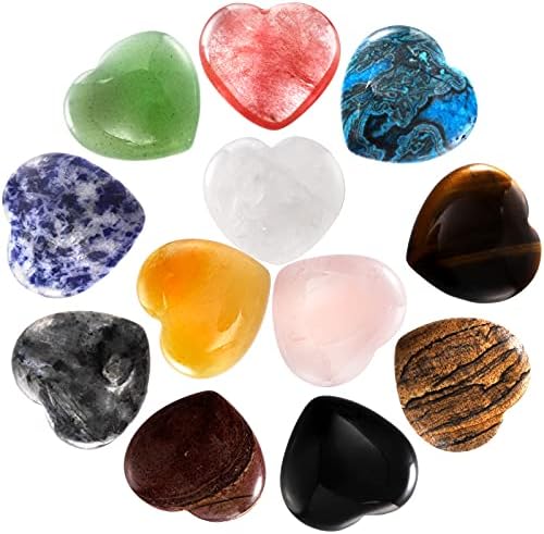 ZEAYEA 12 PCS אבנים בצורת לב 1 אינץ ', אבני דאגה של אהבה טבעית, אבני דאגה, צ'אקרה ריפוי קריסטל