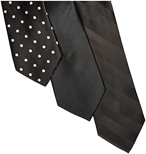 סטייסי אדמס גברים 3 מארז סאטן מוצק פסים נקודות עם כיס ריבועים עניבה, שחור, מידה אחת לנו
