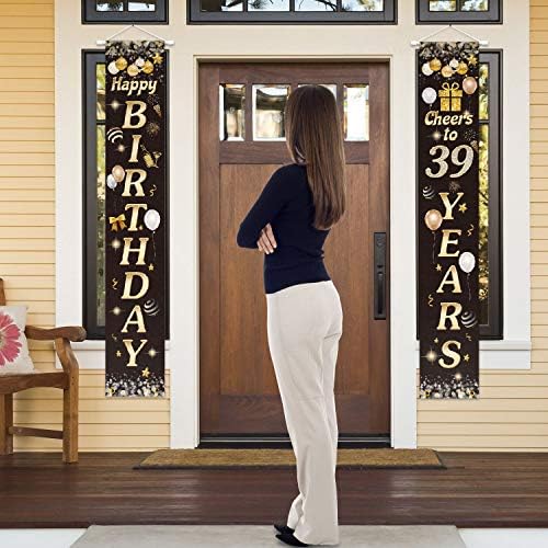 יום הולדת שמח לחיים עד 39 שנים באנר דלתות שלט חצר זהב שחור