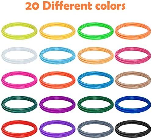 20 צבעים עט תלת מימדי חוט נימה מחדש של PLA נימה 1.75 ממ, סהכ 328 רגל, כל צבע 16.4 רגל, נימה תלת -ממדית נימה חלק
