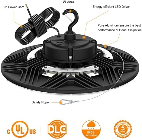 240W UFO LED LIGH BAY Light 36000LMUL/DLC רשום 5000K, תאורה למעלה ומטה לעומק 6'CABLE AC100-277V IP65