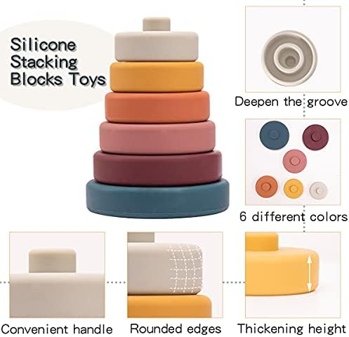 בואו נכין צעצועים לערימה סיליקון רך חסימות ערימה טבעות צעצוע חושי לתינוק למשך 6+ חודשים בנים ובנות