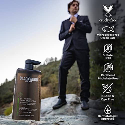 Blackwood for Men Man Active Shampoo Daily - שמפו טבעוני וטבעי של גברים לאובדן שיער וקשקשים - משולב בג'ינסנג