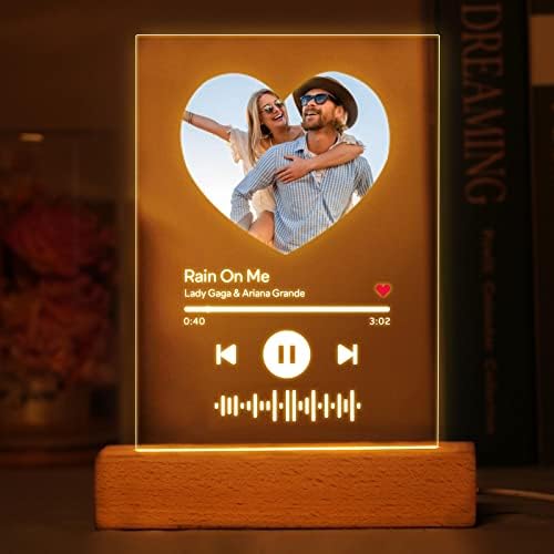 Wrgifts Spotify Glass Art Light Light Light Plaque עם תמונה Spotify Code Acrylic Code 4.7 x 7.08