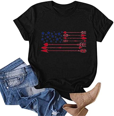 4 ביולי חולצות חולצות לנשים שרוול קצר חולצות צווארון חולצות דגל אמריקאי כוכבי דגל פסים חולצת טוניקה