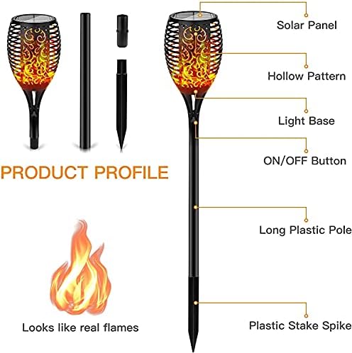 Qdy -6 חתיכות להבה להבה לפידים בגינה, לפידים בגינה, מנורת להבת סולארית LED, מנורות גינה, תאורת גינה חיצונית,
