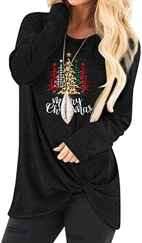 צמרות נשים עיצוב קשר עיצוב סווטשירט ארוך דפוס חג המולד מודפס גדול חולצות שרוול ארוך לבנות