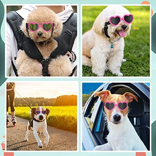 Lewondr משקפי שמש של כלב קטן הגנה על UV משקפי משקפי עין הגנה עם רצועה מתכווננת צורת לב כלב משקפי שמש נגד ערפל לכלבי