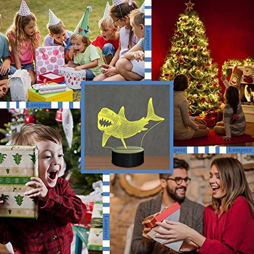 כריש למפיז ילדים 3 ד לילה אור אשליה אופטית מנורת עם 16 צבעים שלט רחוק שינוי יום הולדת חג המולד מתנת רעיון חג