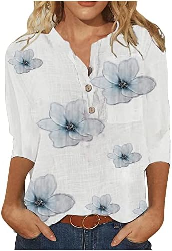 פיררו קיץ חולצות לנשים 2023, נשים כפתור למטה חולצות 3/4 שרוול בוהמי פרחוני הדפסת הנלי כפתורי חולצות חולצה