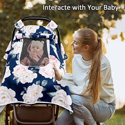 כיסוי מושב לרכב לתינוק לבנות, חופה מושב לרכב פרחוני עם חלון Peep רשת נושמת, כיסוי עגלת תינוקות אטום