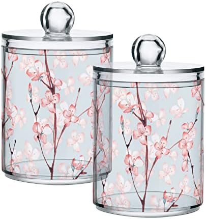innewgogo Blossom Floral 2 Pack Cotton Swab Ball Haller Holder Dispenser מיכלי זכוכית מפלסטיק עם מכסים