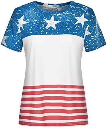 צמרות יום העצמאות של נשים, חולצות טוניק של נשים שרוול קצר טוניקה טוניקה כוכבים חמודים דגל פסים חולצה נוחה