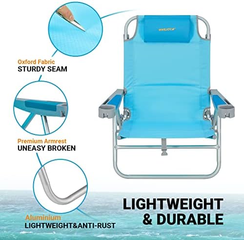 כיסא חוף תרמיל גדול במיוחד, 5 כסאות חוף מתקפלים מתכווננים למבוגרים,כיסא נמוך גב גבוה נייד עם רצועת תרמילאים,פותחן