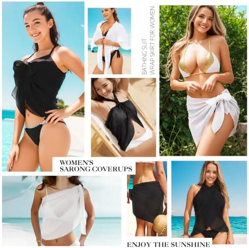 2 יחידות חוף לחפות לנשים, שיפון סרונג בגד ים חיפוי עבור בריכה, קיץ נופש ללבוש שחור לבן, ס-מ ' מתאים ביותר