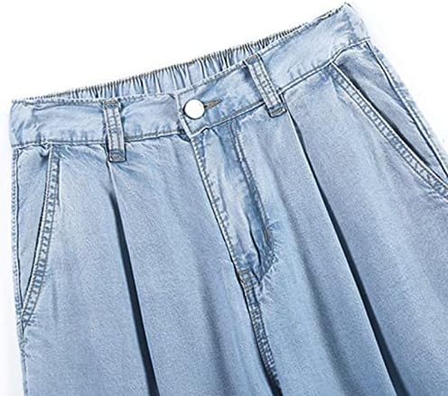 נשים ג 'ינס רחב רגל מכנסיים נשים של אלסטי גבוהה מותן דק וילון אביב חדש רופף ישר מכנסיים ג' ינס נשים