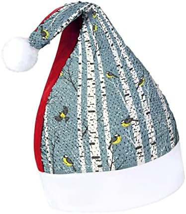 עצי ליבנה מושלגים וציפורים פאייטים כובע חג המולד עשה זאת בעצמך כובע סנטה קלאוס עיצוב אדום ירוק