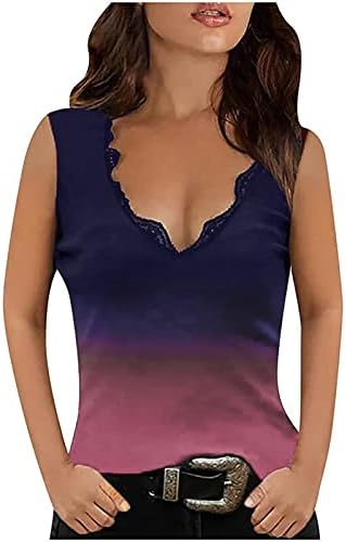 תחרה לנשים נושלות נגד צוואר גופית גופית גופית חולצה מודפסת ללא שרוולים 2023 חולצות התאמה רופפות בקיץ לחותלות