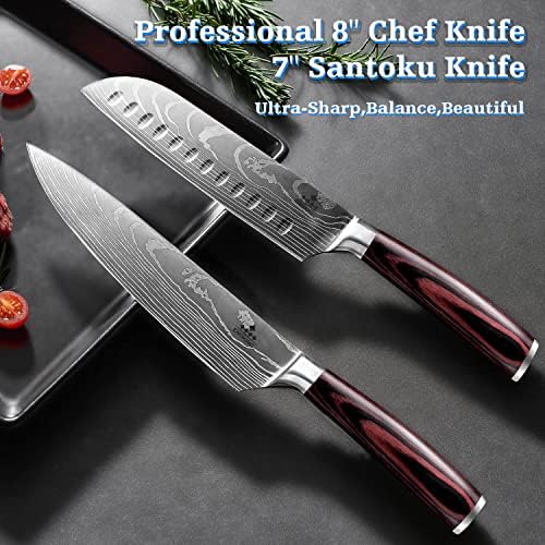 אנקינג 6 יחידות סכין סט עם בלוק, מגנטי עץ סכין מחזיק עם אקריליק מגן, גרמנית גבוהה פחמן נירוסטה להבים