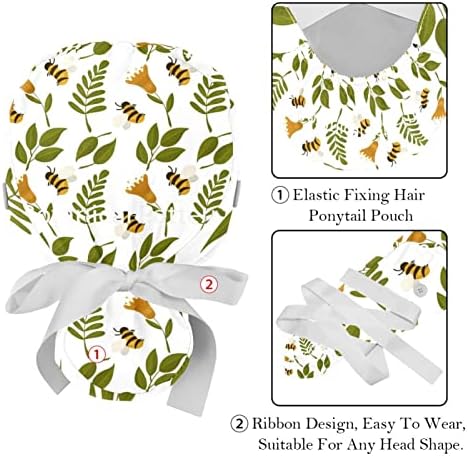כובעים רפואיים של Lorvies לנשים עם כפתורים שיער ארוך, כובע עבודה מתכוונן 2 חלקים, דבורים וצמחים
