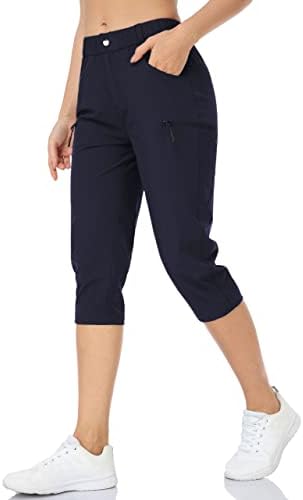 מכנסי הליכה לנשים קפרי מטען חיצוני קל משקל עבור ספורטיק מזדמן עם UPF 50 כיסי רוכס יבש מהירים