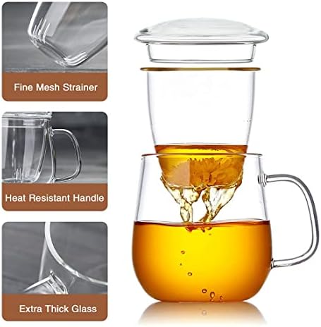 כוס תה זכוכית ביתן דופודו עם אינפוזיה ומכסה, ספל תה גדול מזכוכית בורוסיליקט 17.6 אונקיות/ 520 מיליליטר עם אינפוזיה,