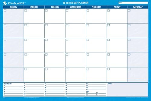 מתכנן/לוח שנה בקיר במבט, ללא תאריך, מחיקה, 30/60 יום, 36 x 24, לבן/כחול
