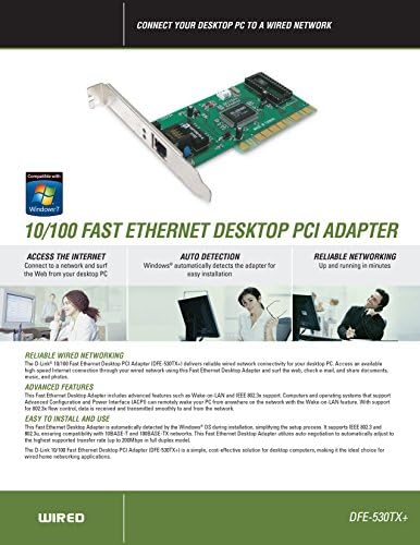 D-Link DFE-530TX+ 10/100 מתאם שולחן עבודה מהיר של Ethernet
