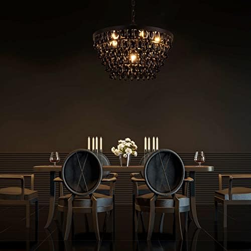 שחור קריסטל נברשת חווה קריסטל אור קבועה תליית מודרני תקרת אור לחדר אוכל נברשות גותי דקור תאורה למטבח, חדר