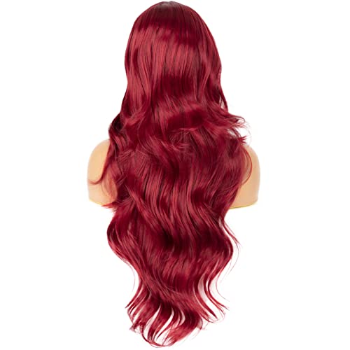 ארוך גלי אדום פאות עבור נשים, סינטטי מתולתל פאה עם התיכון חלק 26 סנטימטרים אדום שיער החלפת פאה עבור קוספליי