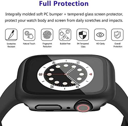 JNCVXN 2 Pack Case 44 ממ עם מגן מסך זכוכית מחוסמת מובנה תואם לסדרת Apple Watch SE 6/5/4 44 ממ, כיסוי