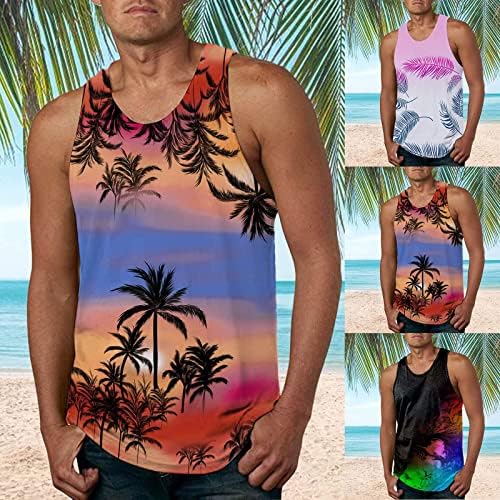 חולצת טי חוף הוואי לגברים, קיץ מגניב דפוס דיגיטלי דפוס דיגיטלי ללא שרוולים גופית מזדמנים