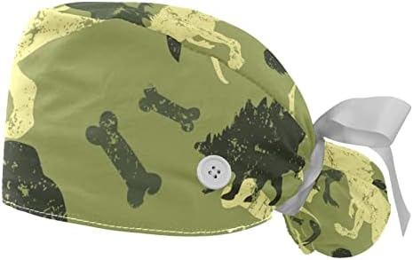 דפוס דינוזאור של קאם ירוק נשים עובדות כובעים עם כפתורים ופס זיעה, עניבת תחבושת אלסטית