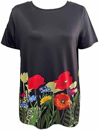 צמרות טוניקה של NXXYEEL טוניקה שרוולים קצרים צוואר הצוואר חולצת טריקו פרחים מודפסים חולצות ארוכות