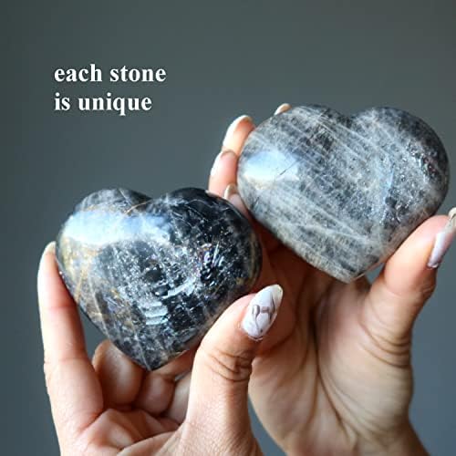 קריסטלים סאטן שחור אבן ירחב לב אהבה ברק קריסטל ריפוי 3.25-3.5 אינץ '