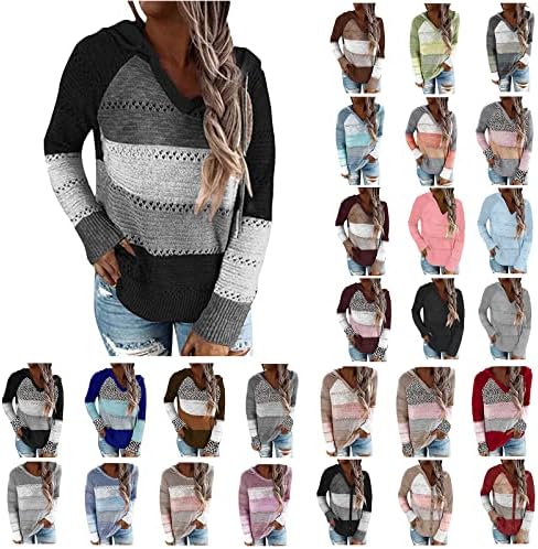 קפוצ'ונים של נשים בלוק צבע פסים v סוודר סוודר סתיו סרוג סתיו שרוול ארוך שרוול ארוך שרוולינג חולצות חולצות