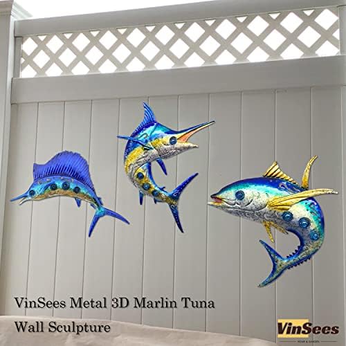 Vinsees Metal Fish Fish Decor, תפאורה לאמנות קיר חיצונית, עיצוב קיר בחוף אמבטיה עיצוב קיר אוקיינוס