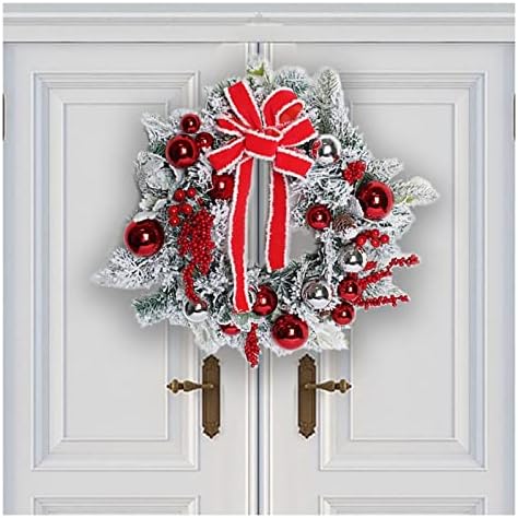 Rnntrur קל לקישוט חילוף עורות לדלת הכניסה ， תלויה בקיר חג המולד כדור שלג אדום בריון אורן קירור קישוט