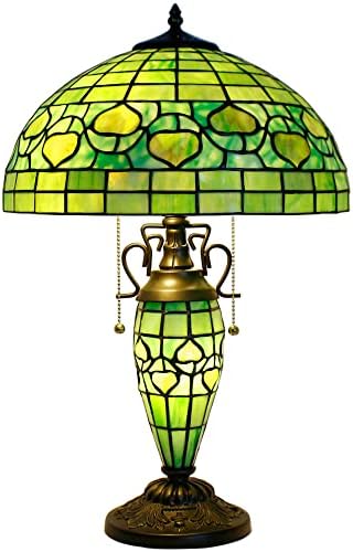Zjart טיפאני מנורת שולחן 3 קלות 24 אינץ 'ירוק ויטראז' זכוכית אם בת שולחן מנורת מנורה קריאה מנורת