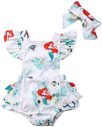 בנות תינוקות רומפרס, בת ים ים דפוס עולם פרח קצה גוף גוף וגדלי סגנון בסיסי מוצק בגדים