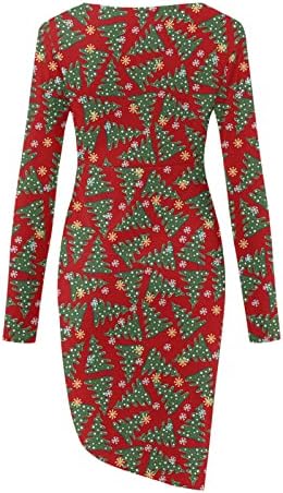 שמלות חג מולד לנשים משובצות צוואר עגול עץ חג המולד שמלה מזדמנת שמלה גוף קוקטייל ערב ללא גב שמלה ארוכה