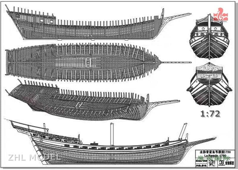 לה רקין 1750 מלא צלעות שרף גילופי גרסה בקנה מידה 1/72 315 אינץ 800 ממ עץ מדואל ספינה קיט