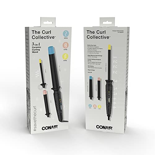 Conair The Curl Collective Collective 3-in-1 Curling Curling, 3 חביות להחלפה שנועדו ליצור דפוס תלתל