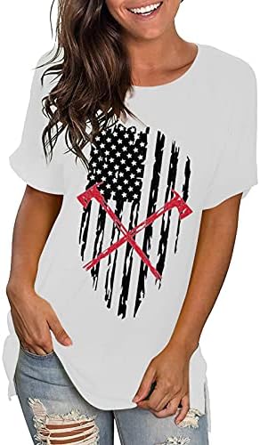 חולצות פטריוטיות לנשים חולצת דגל אמריקאית צמרות קיץ קז'ואלים צמרות שרוול קצר פסים צביעת עניבה על חולצות